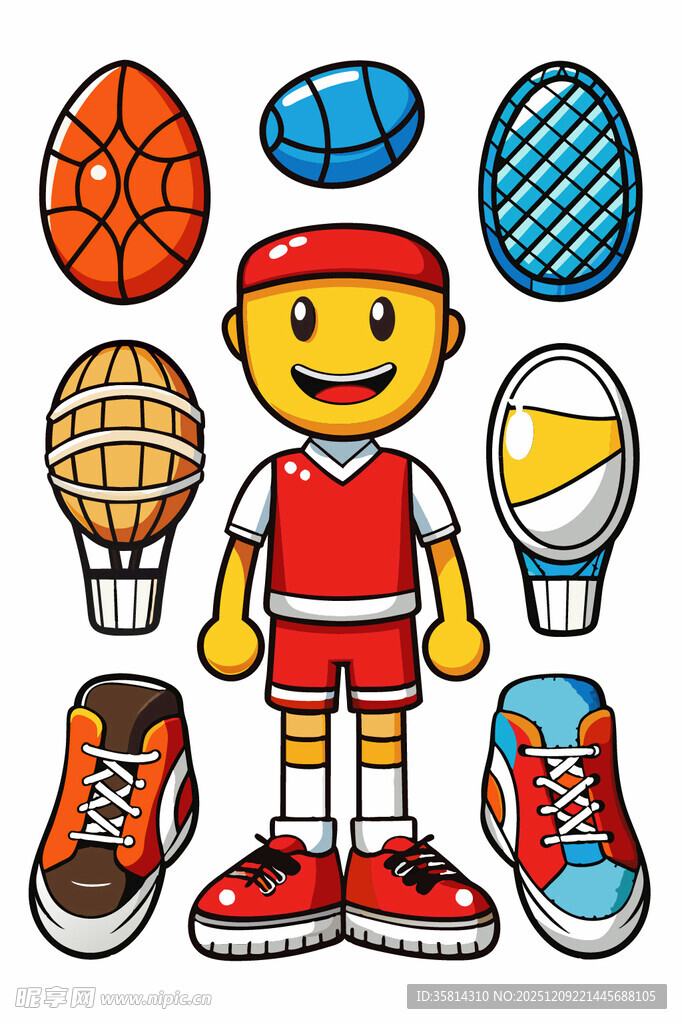 运动男孩与多样运动器材