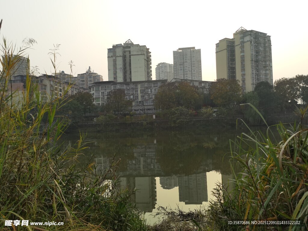 河畔城市风光静谧美好