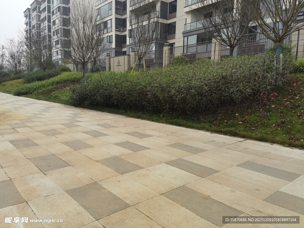 小区户外砖石铺设步道