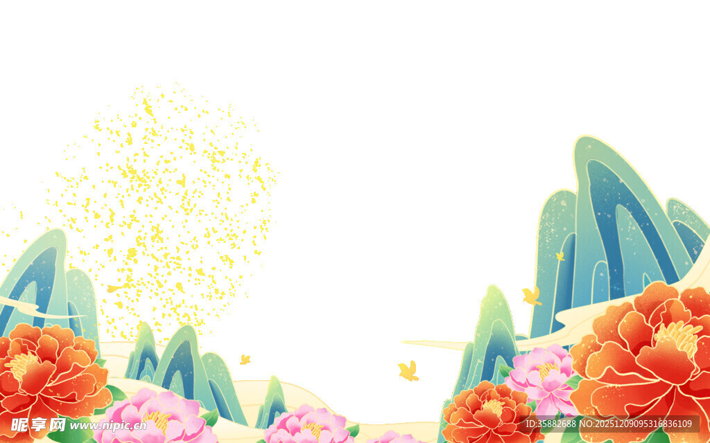 春日繁花与青山美景图