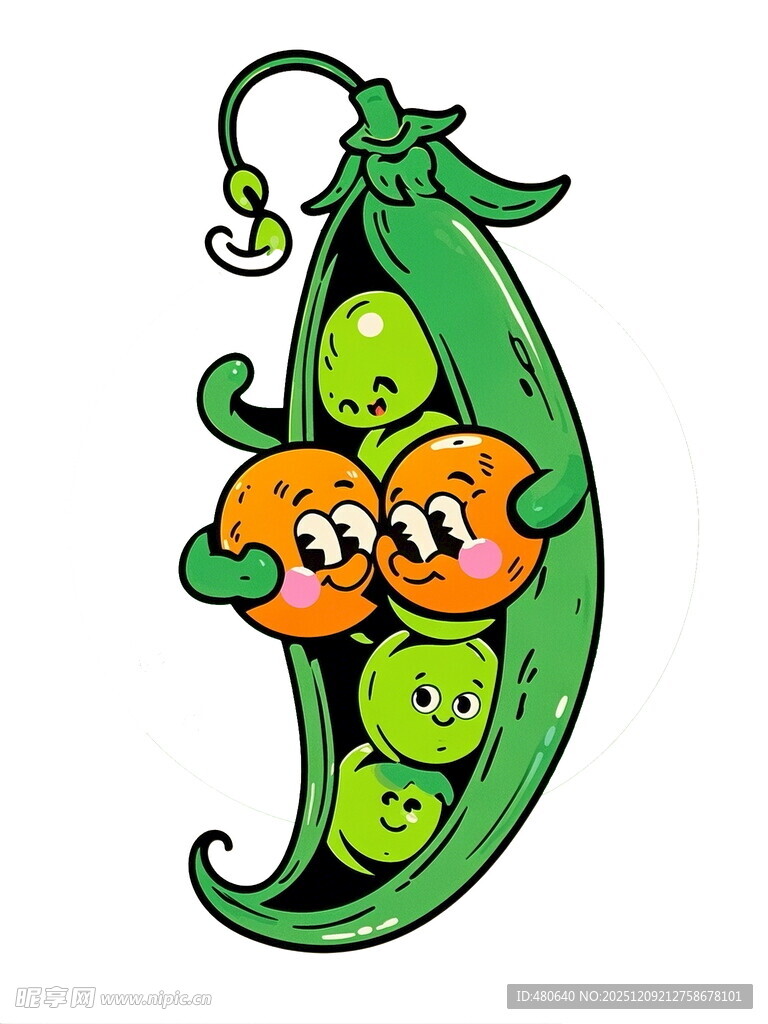 卡通豌豆荚中的欢乐豆子