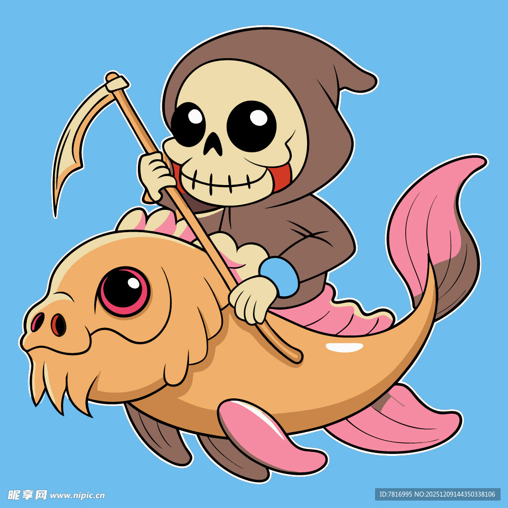 骷髅骑海兽奇幻插画