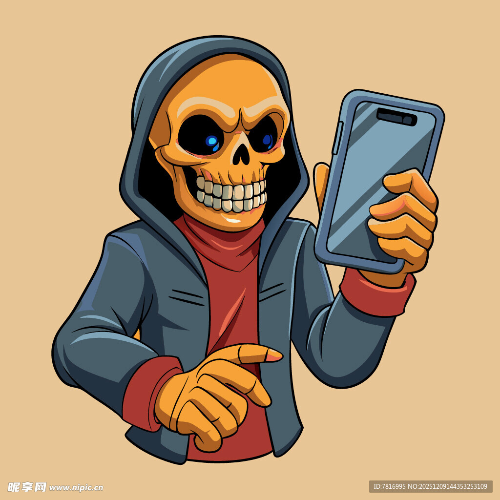 骷髅人手持手机搞怪