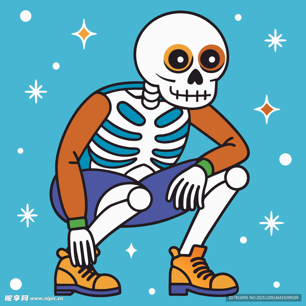 骷髅蹲坐的趣味插画形象