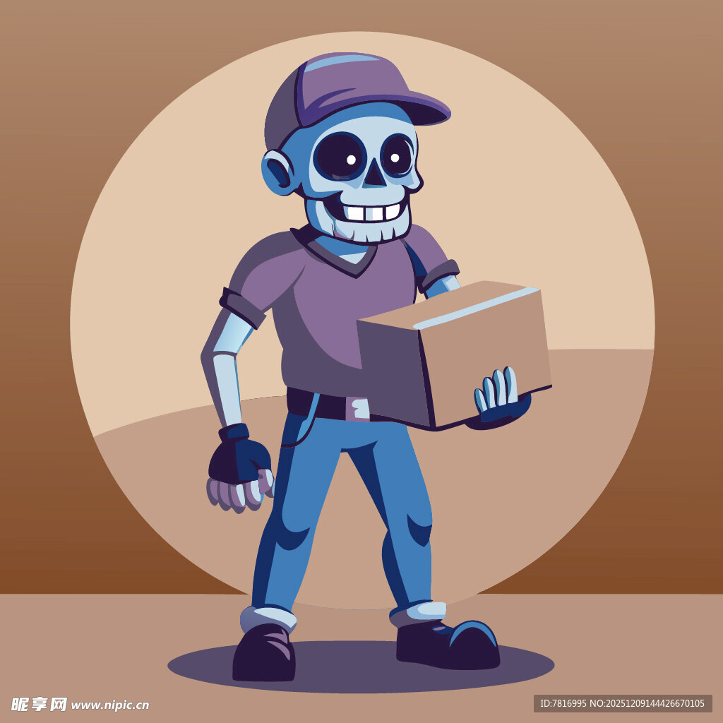 骷髅快递员手持包裹