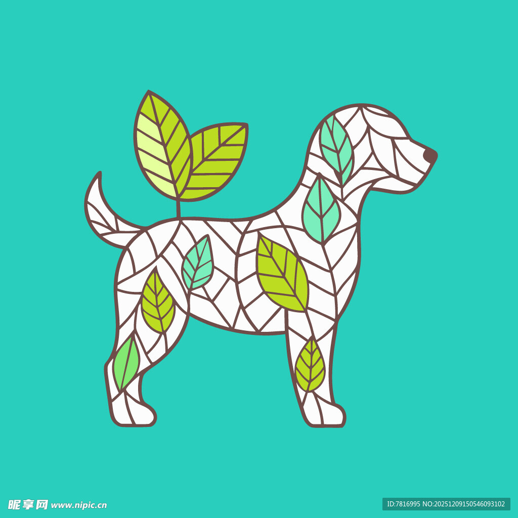 树叶拼贴小狗图案