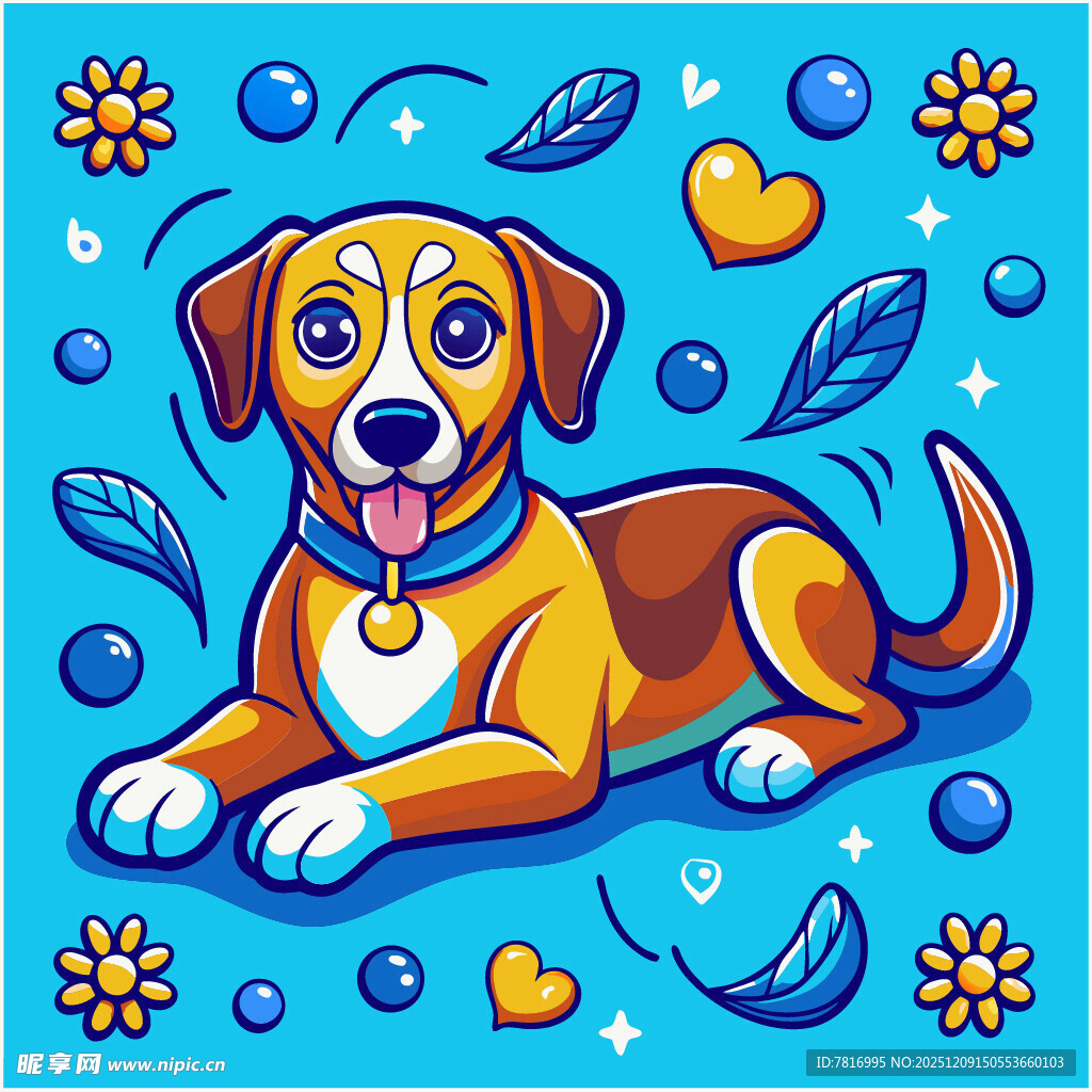 可爱躺卧小狗插画