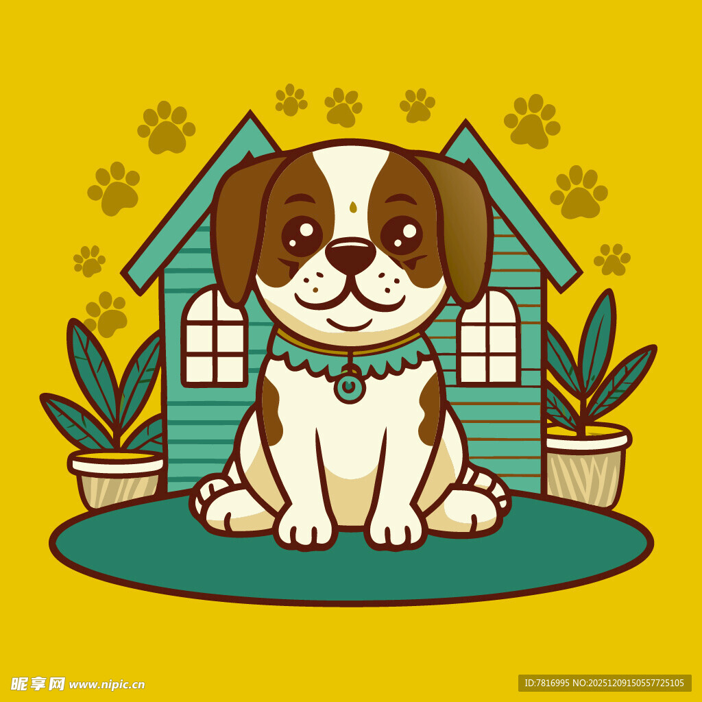 可爱小狗坐在小房子前