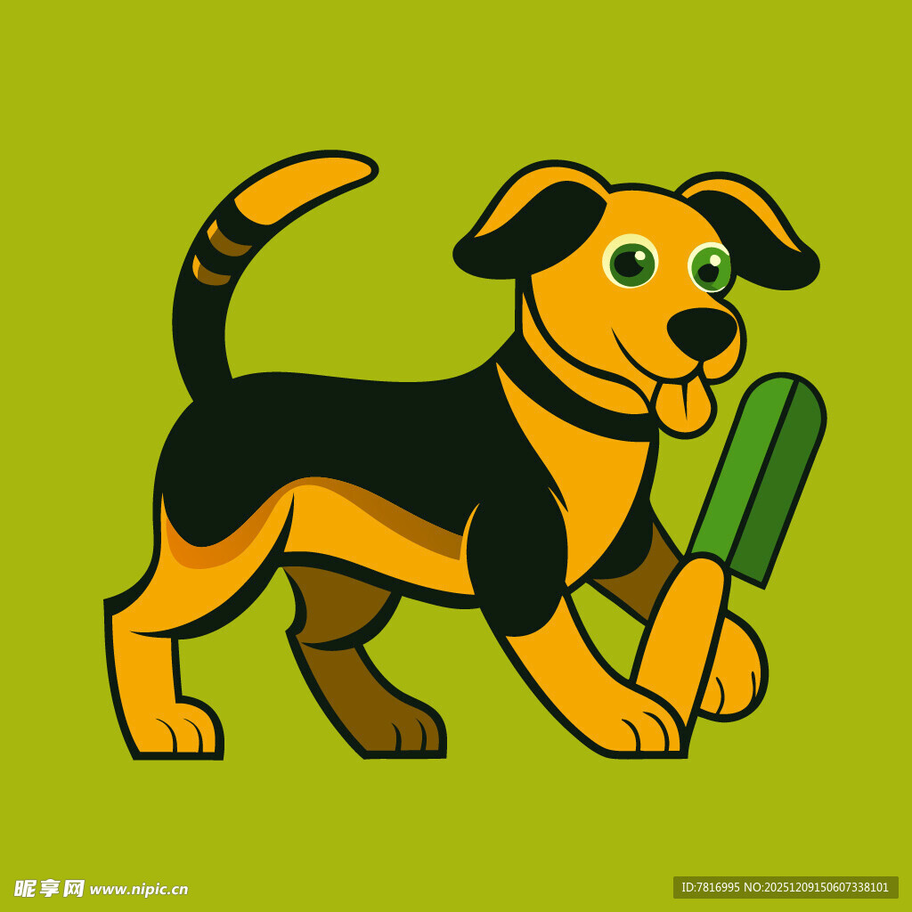 小狗叼着黄瓜欢乐行走