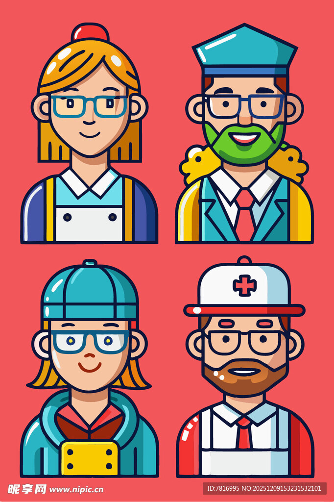 不同职业人物卡通插画