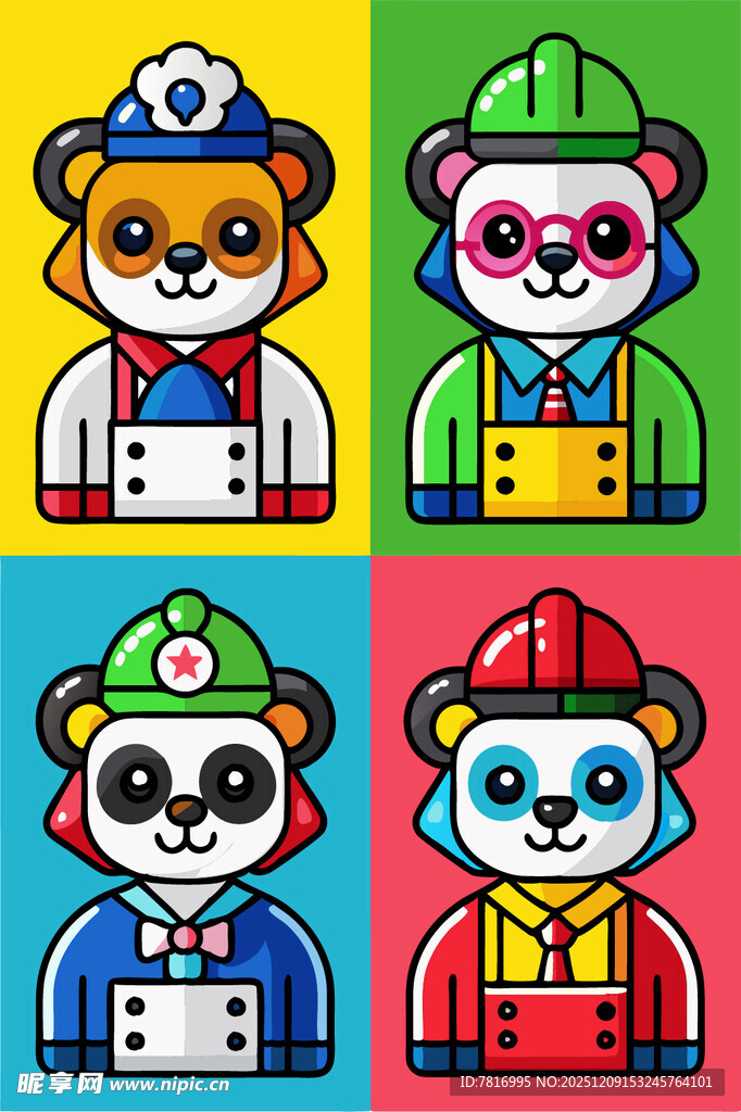 可爱动物工人卡通形象