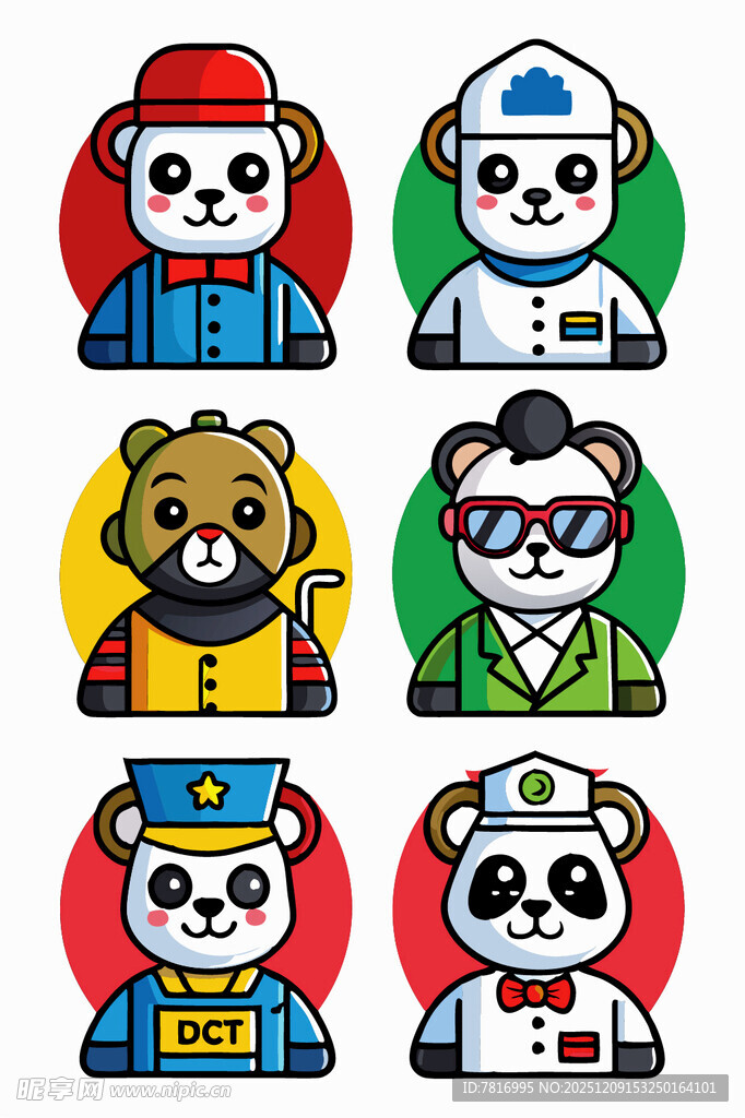 可爱动物职业形象插画