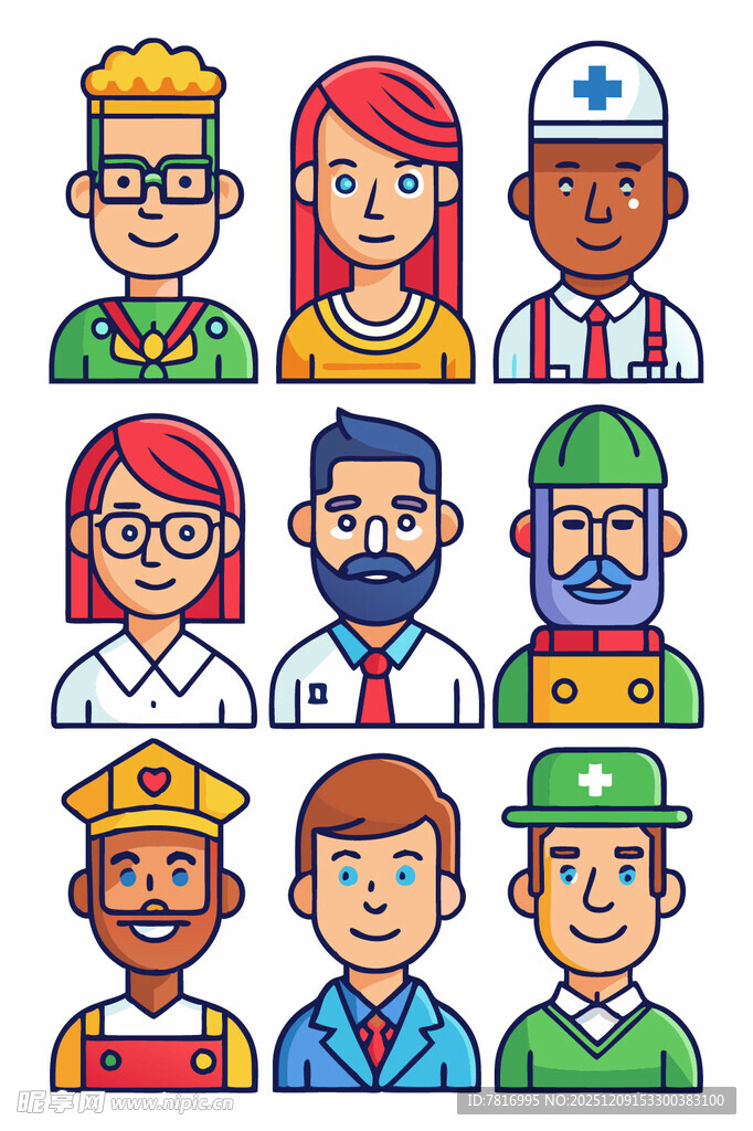 多样职业人物头像集合