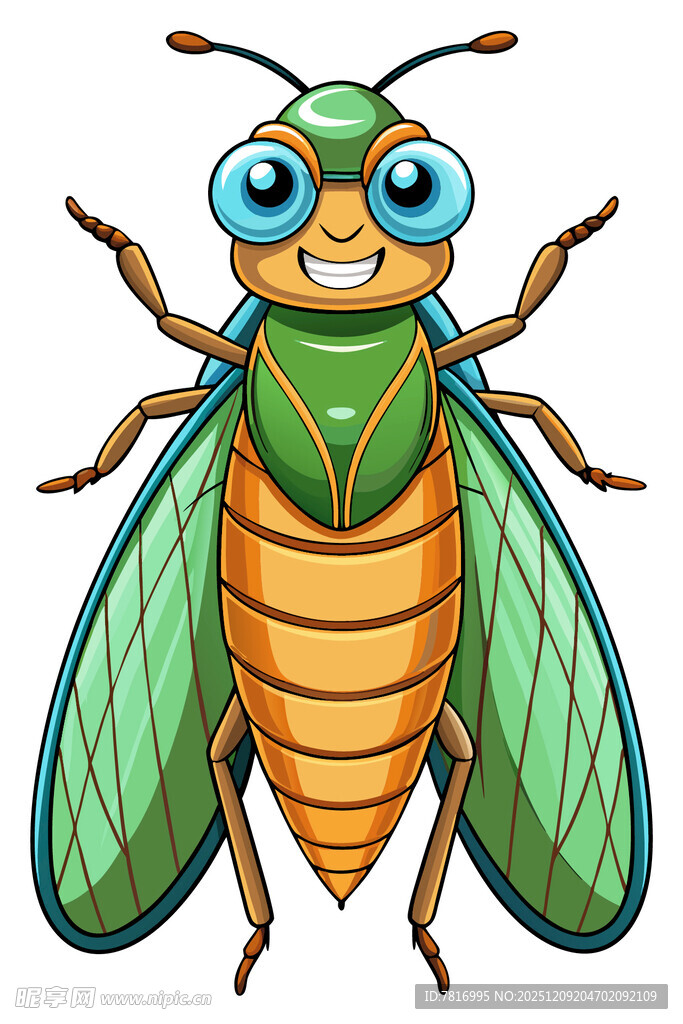 可爱卡通形象的绿色昆虫