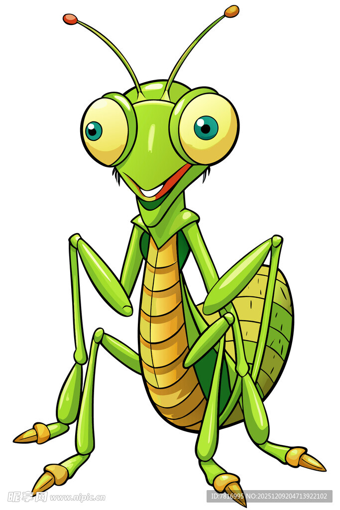 可爱的绿色螳螂卡通形象