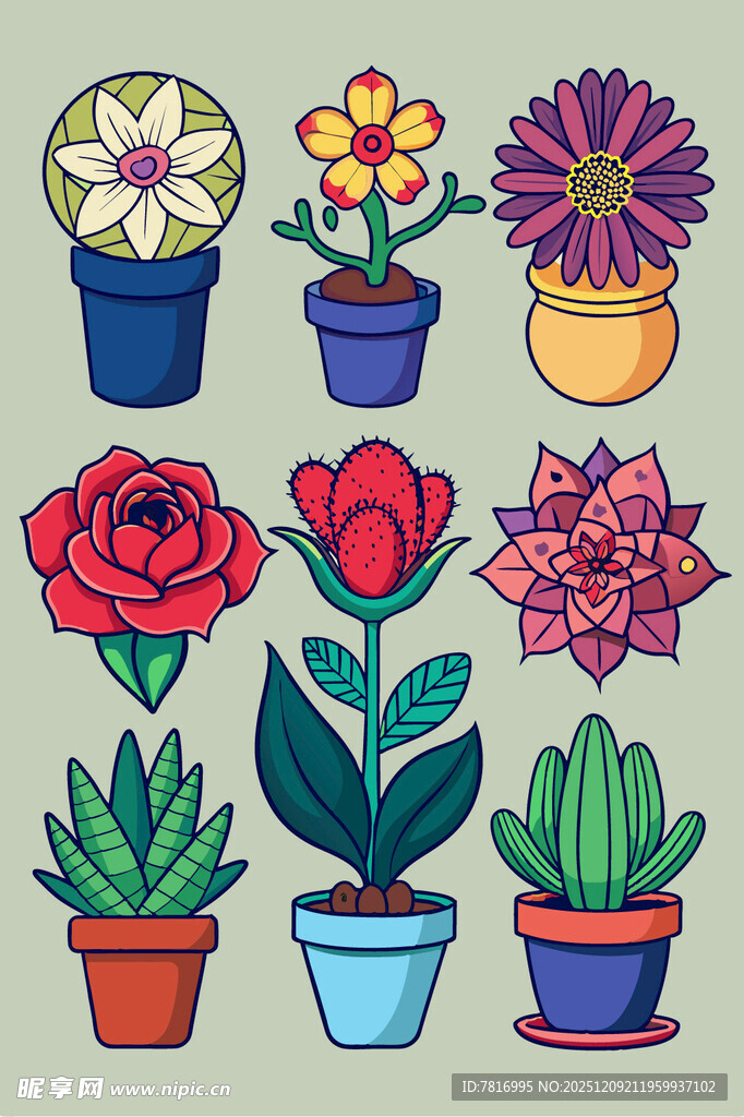 多彩盆栽花卉插画欣赏