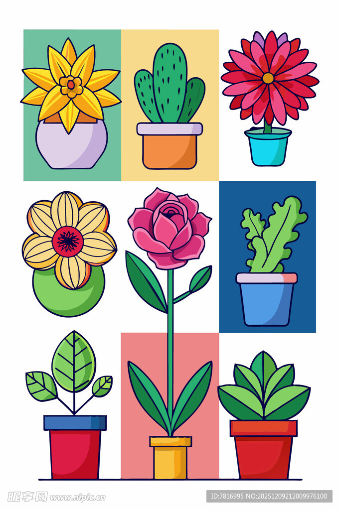 多彩盆栽插画