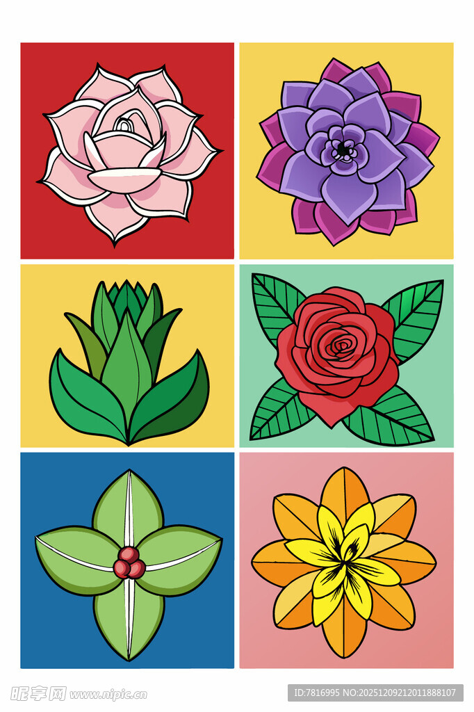 多彩花卉图案组合