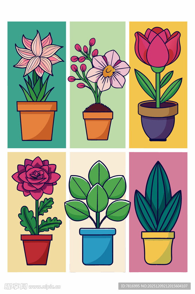 多彩盆栽插画