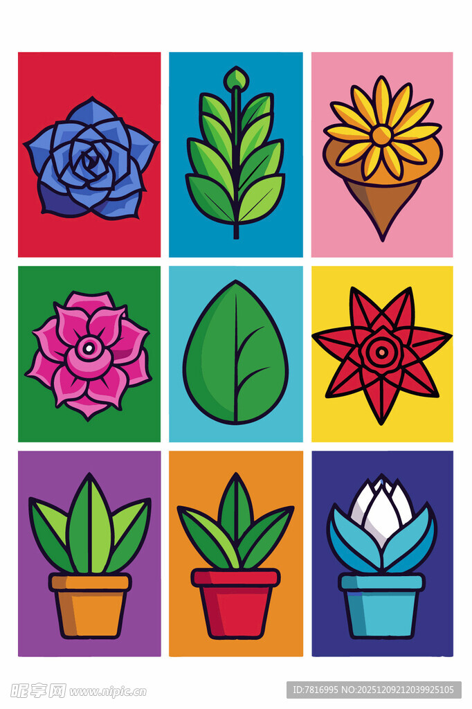 多彩盆栽花卉图案集合