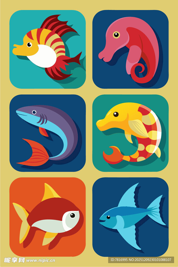多彩海洋生物图标集