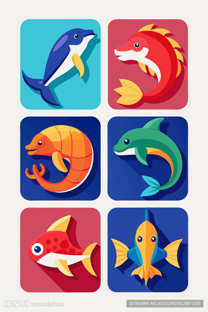 多彩海洋鱼类图标集合