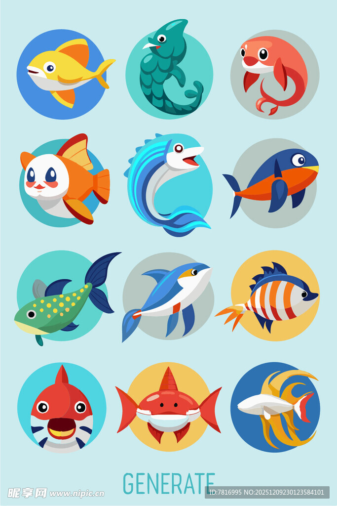可爱海洋生物图标集合