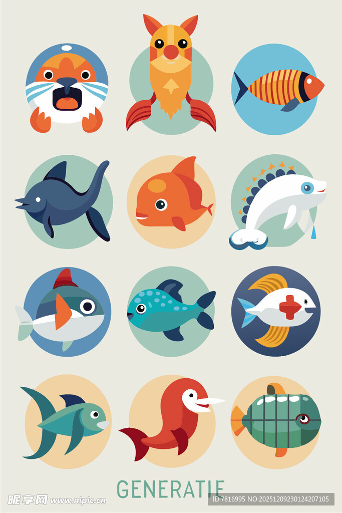 可爱海洋动物图标集合