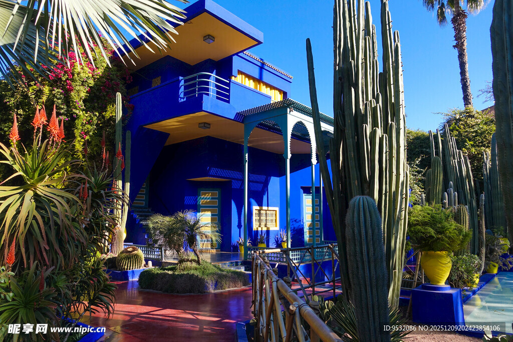 蓝色梦幻住宅与绿植景观