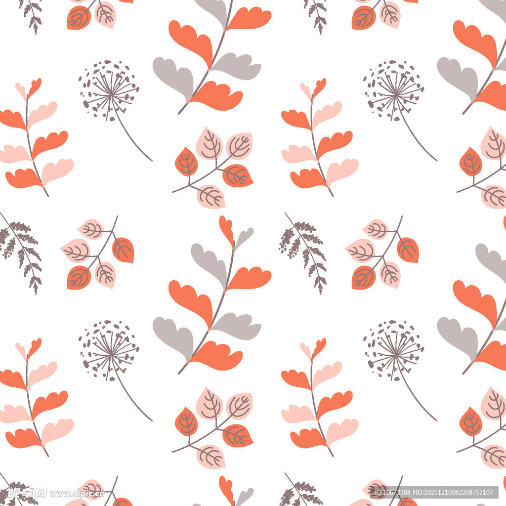 橙灰植物图案无缝背景图