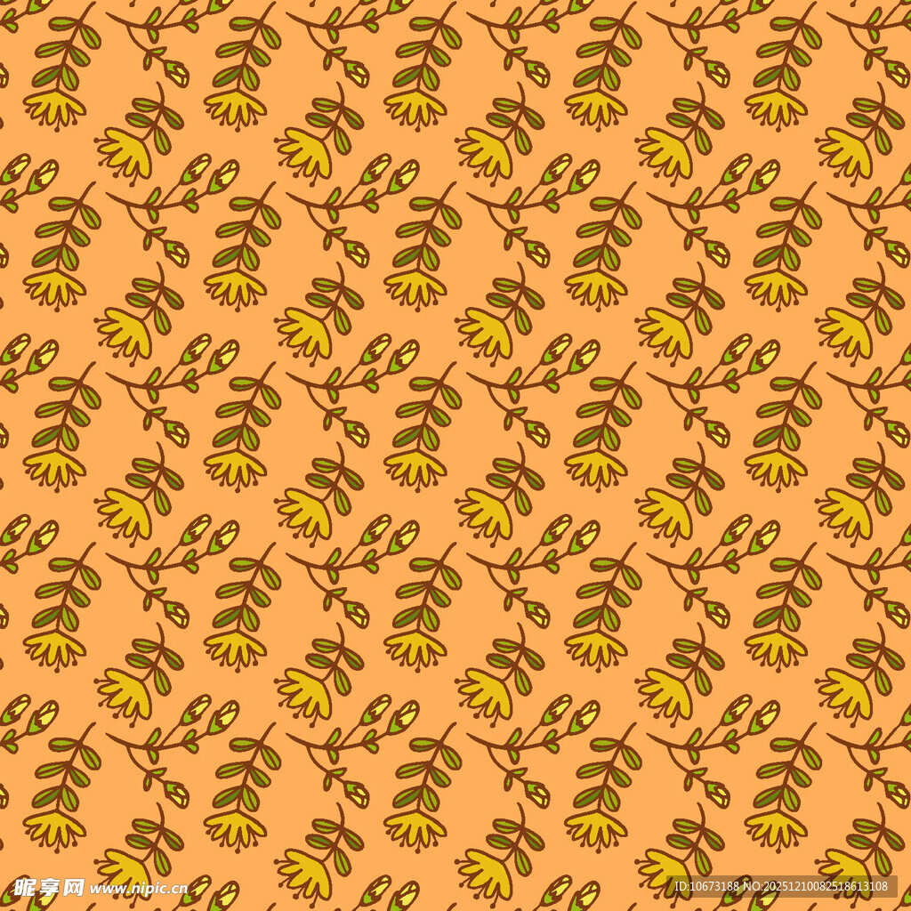 橙底绿叶花卉图案纹理