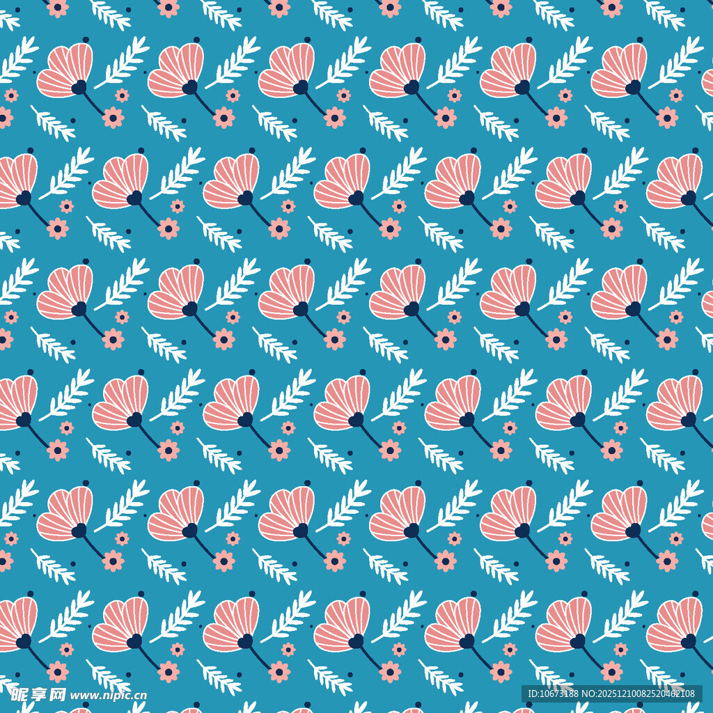 蓝色底花卉几何图案背景