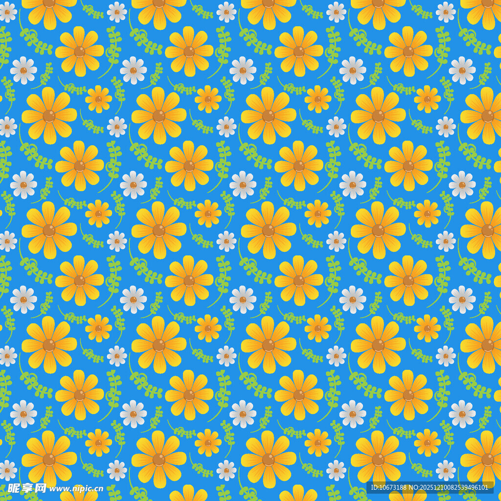 蓝色背景上的多彩小花图案