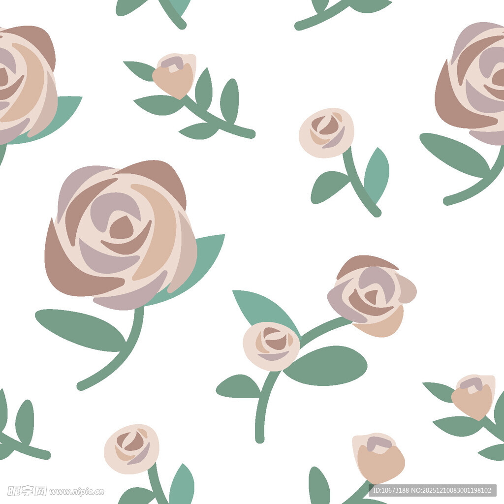 浅粉玫瑰花卉无缝图案