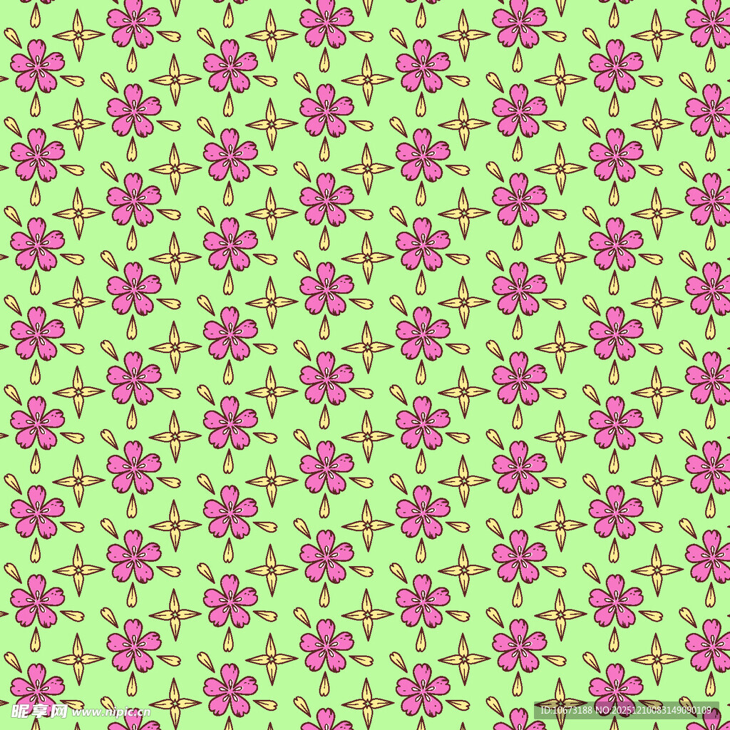 绿色底粉色花朵图案背景