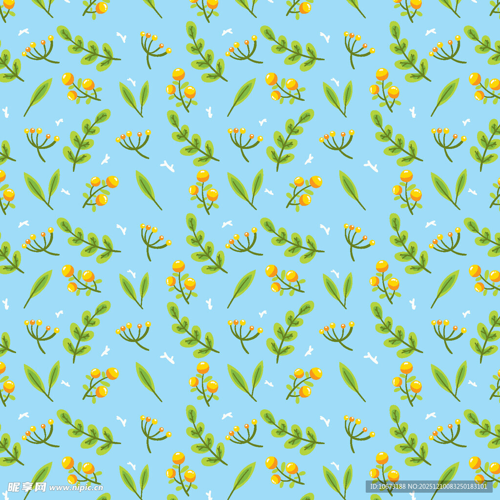 清新蓝底花卉植物图案