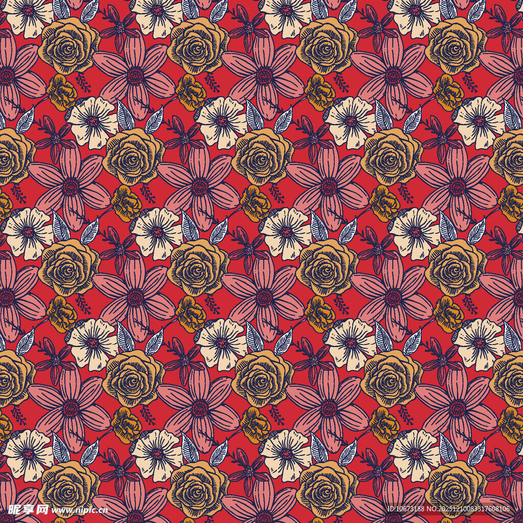 多彩花卉几何图案纹理