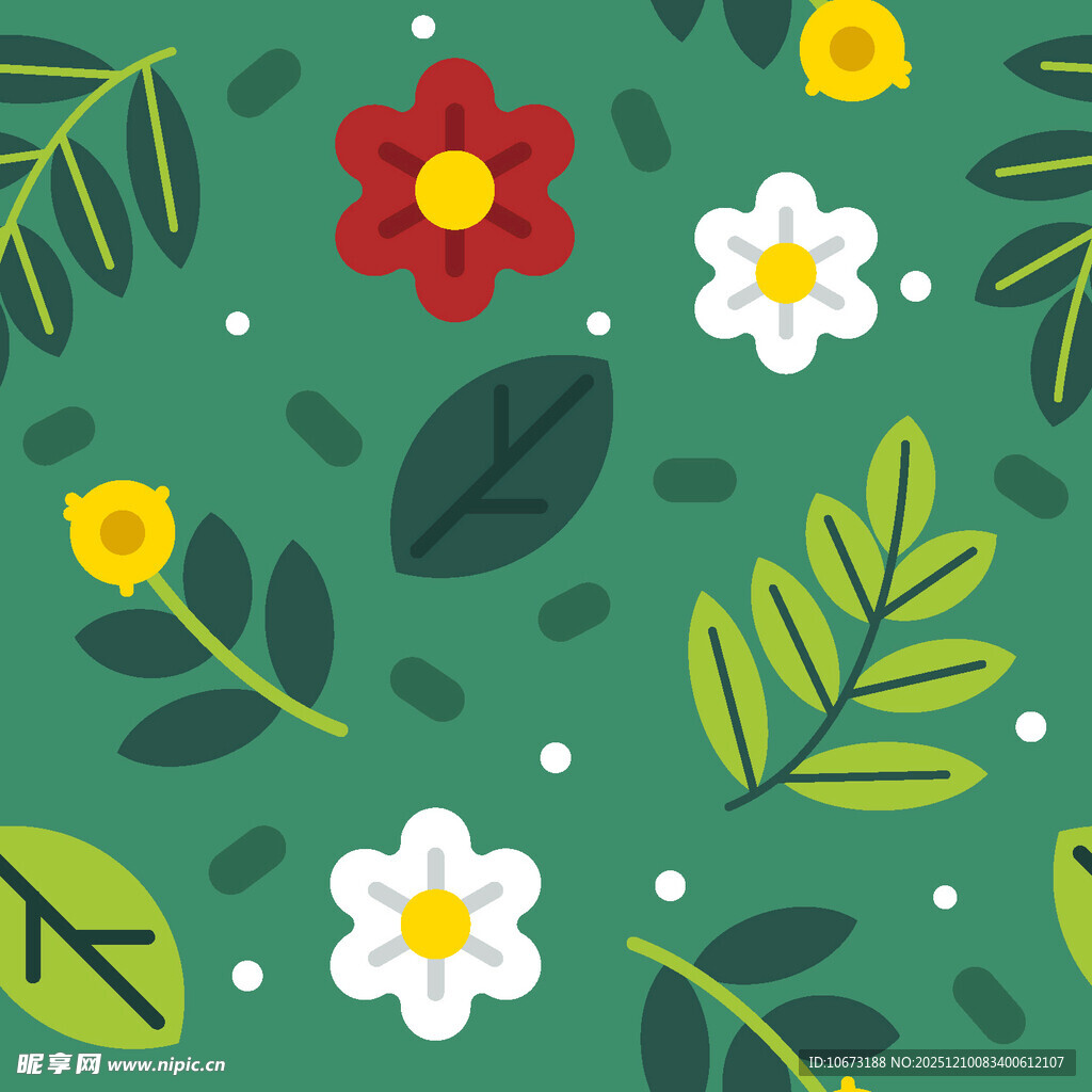 绿色背景的花卉叶子图案