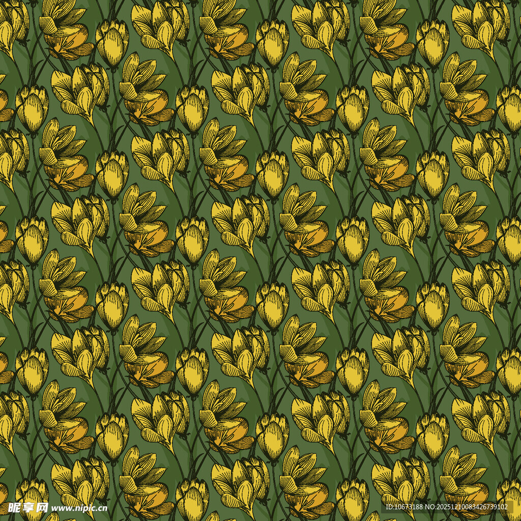 黄色花朵绿色背景图案