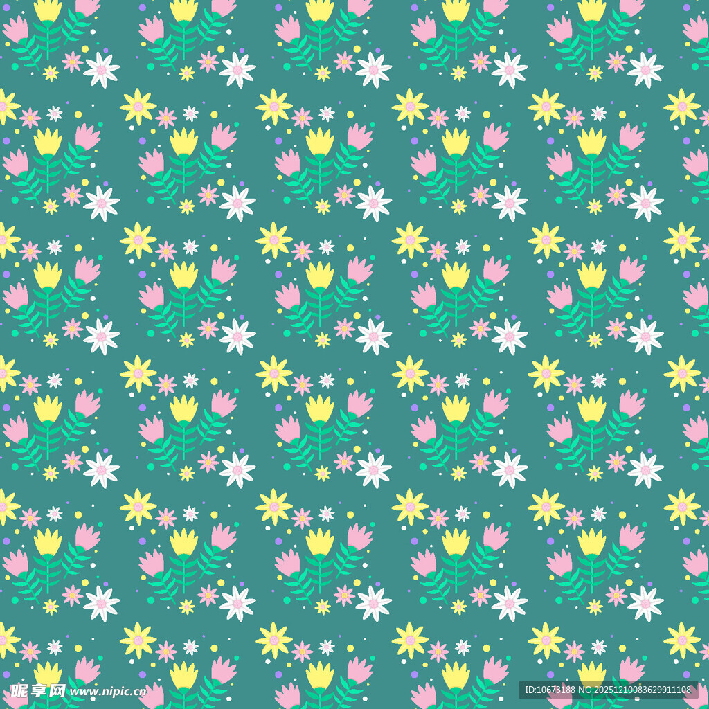 清新绿底花卉图案背景