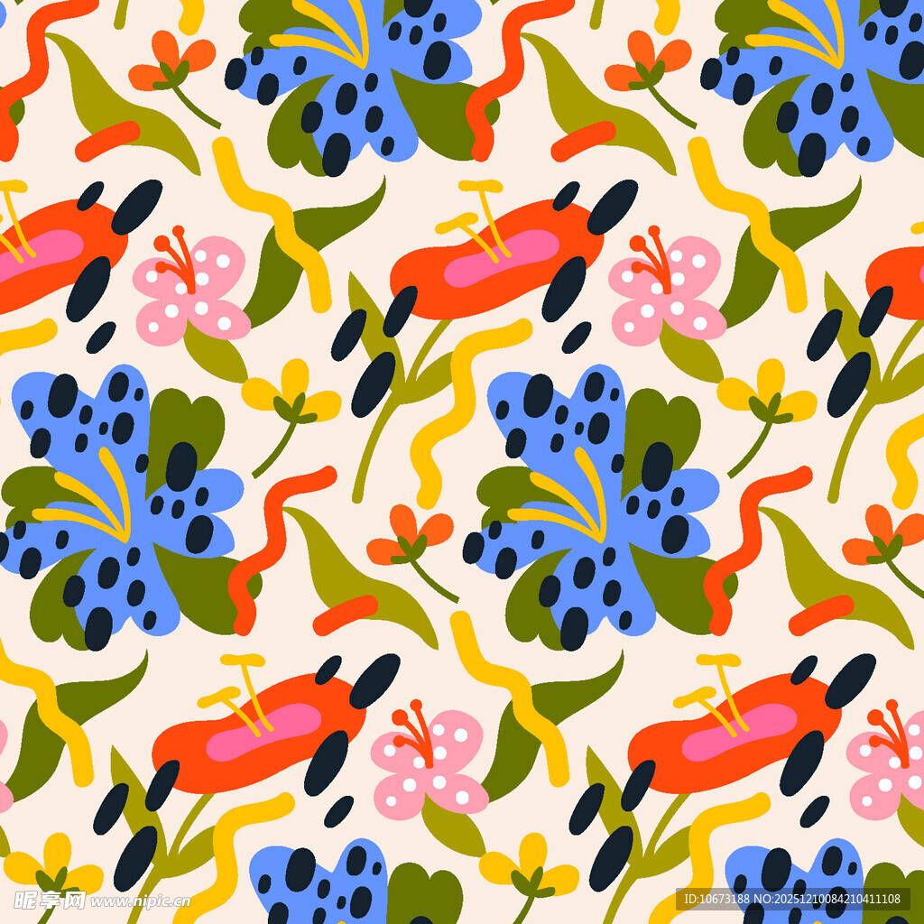 多彩花卉飞鸟图案设计