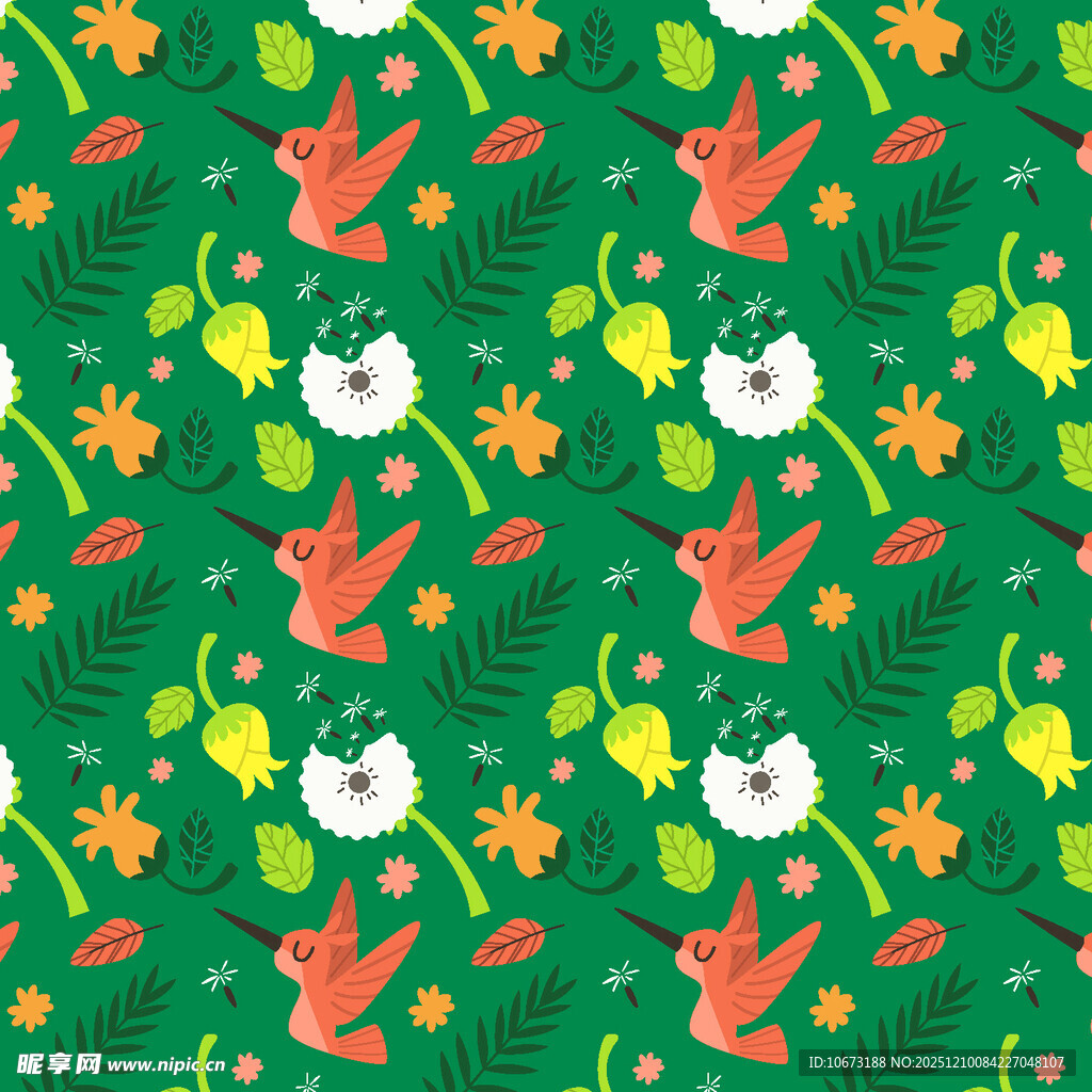 绿色花卉动物图案背景
