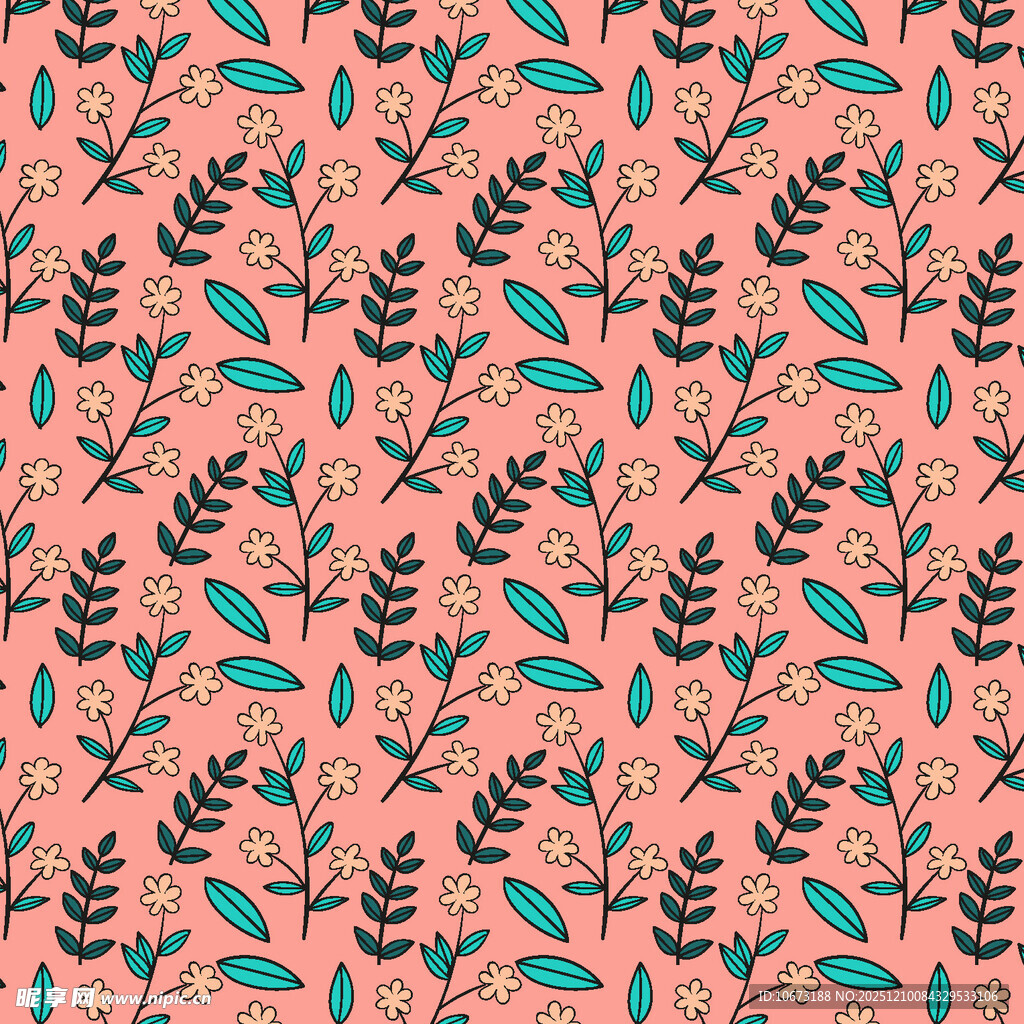 粉色底绿叶花卉图案背景