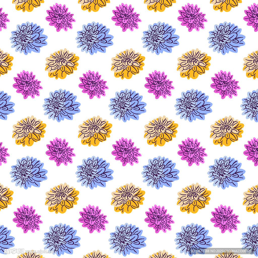 多彩花卉无缝图案背景