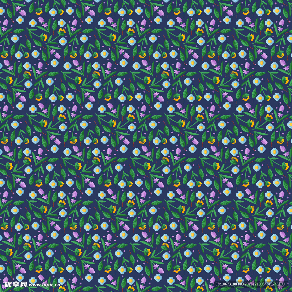 绿色底花卉图案布料纹理