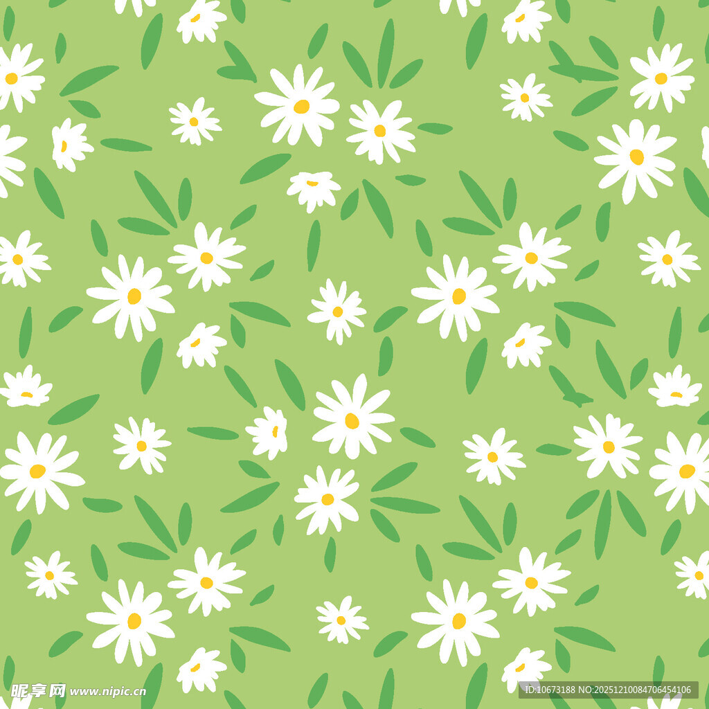 清新绿底雏菊花卉图案