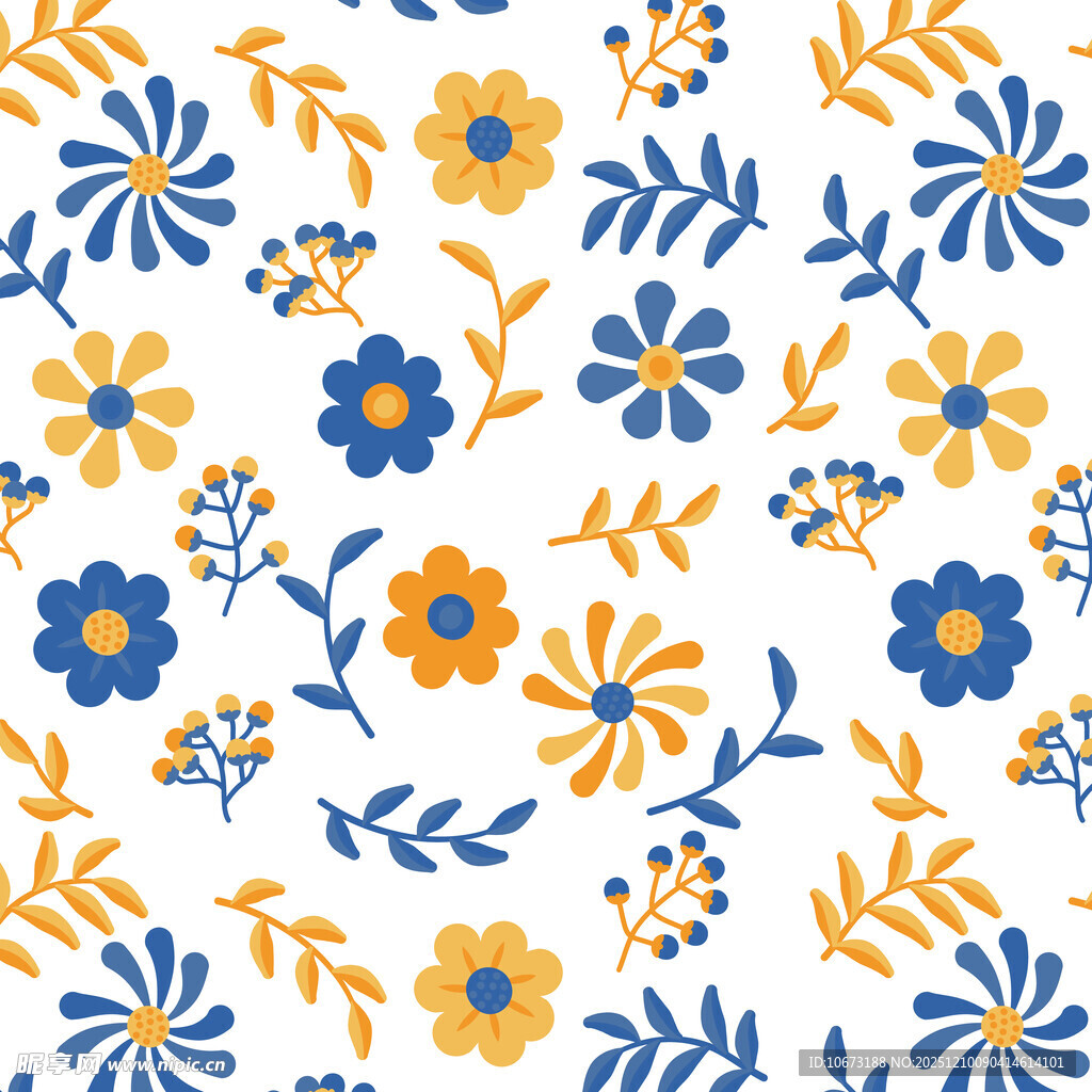蓝黄花卉图案背景