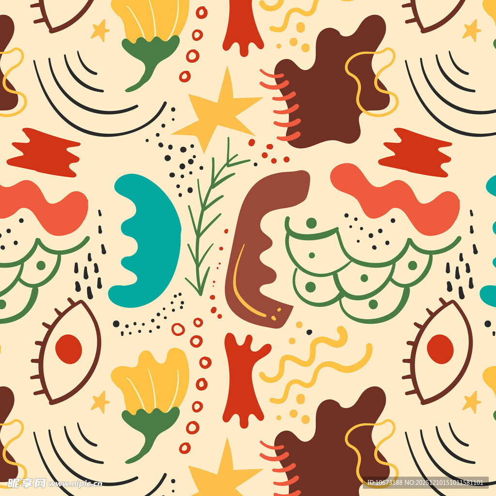 多彩卡通风格动植物图案