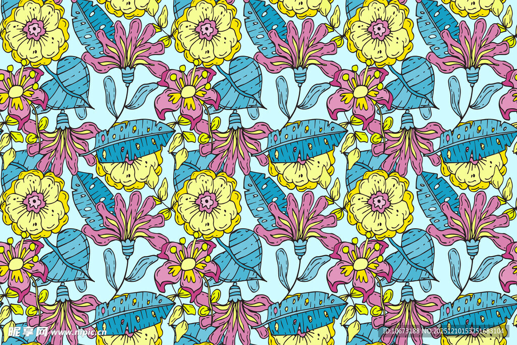 花卉蝴蝶图案的多彩织物