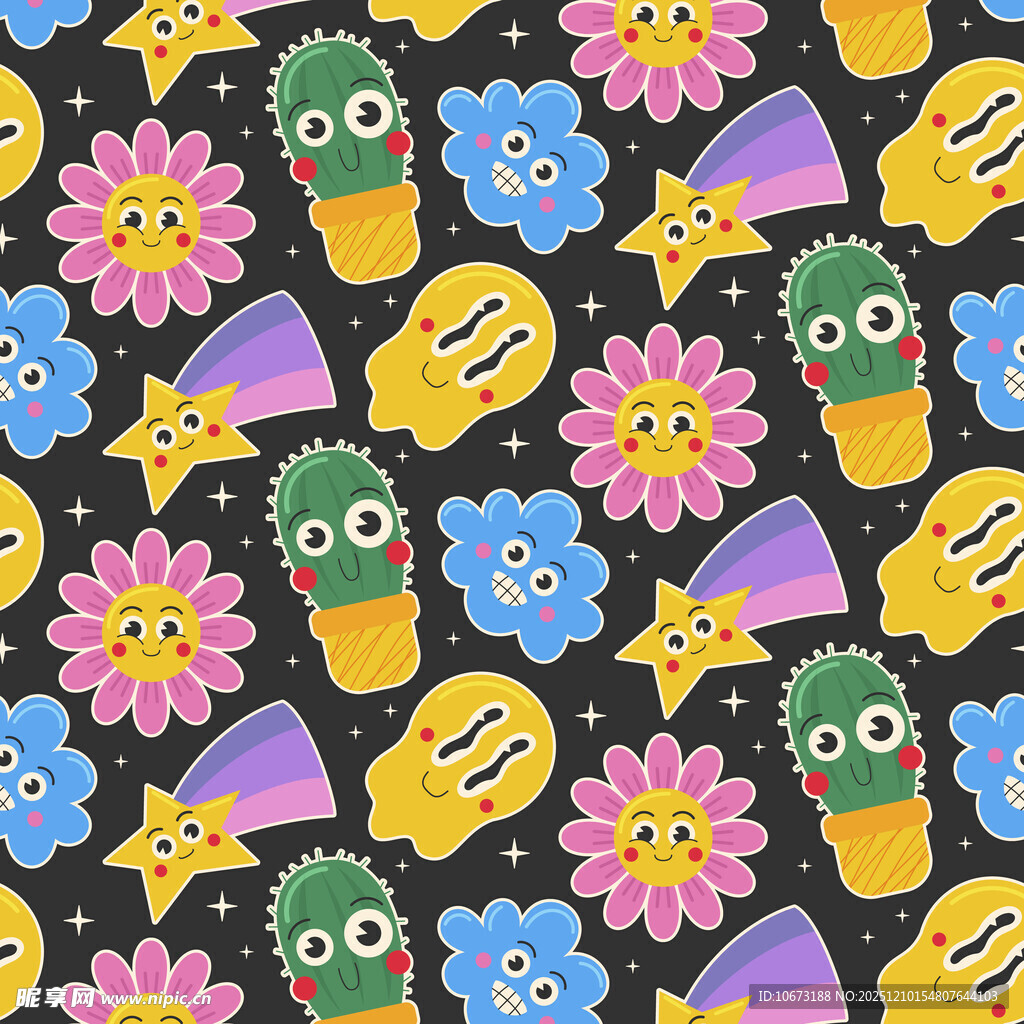 多彩卡通图案无缝背景